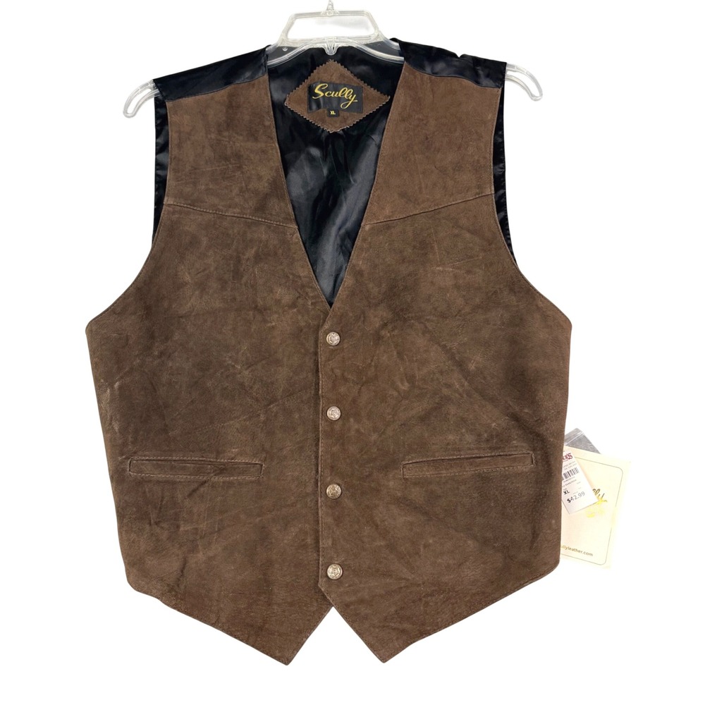 Scully XL Brown Suede Leather Western Vest Button Front Cinch Back Cowboy Ranch